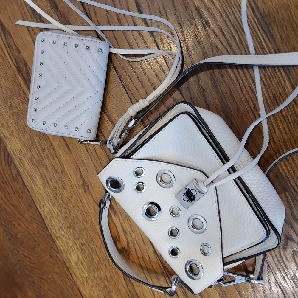 White Women's Grommet Crossbody Bag and Card Case